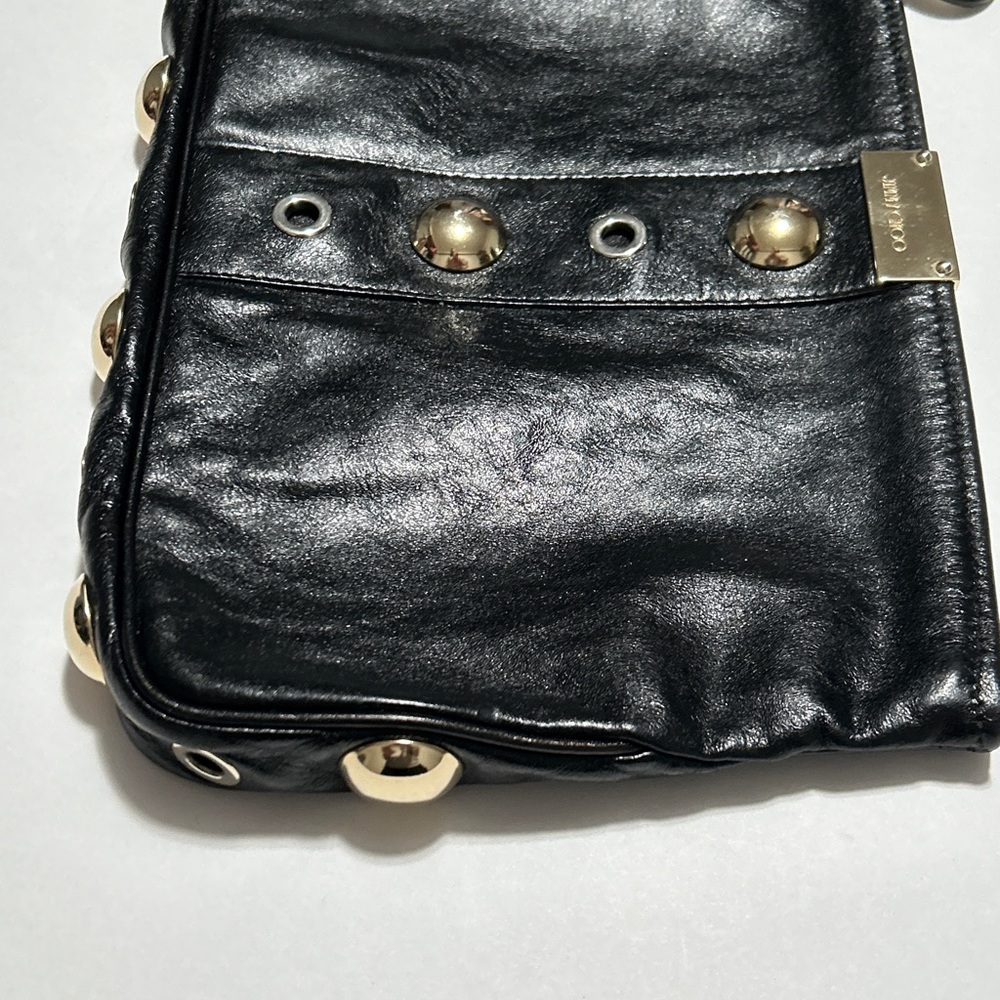 Jimmy Choo Clutch Bag Patent Leather Crinkled Zulu Grommet Embellished - Picture 12 of 16